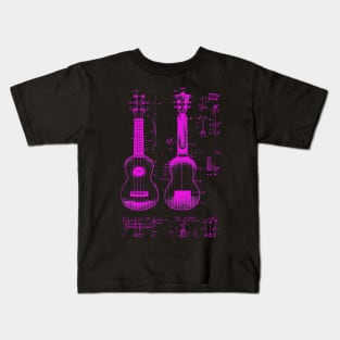 Neon Pink Ukulele Da Vinci Blueprint Kids T-Shirt